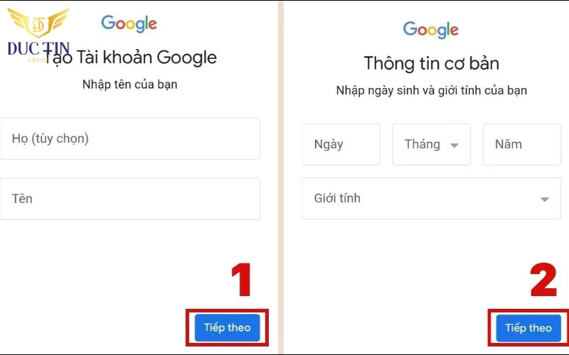 Điền các thông tin cá nhân vào để thiết lập tài khoản 